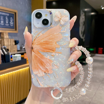 Orange Butterfly With Steel Camera Protection With Bracelet For iPhone