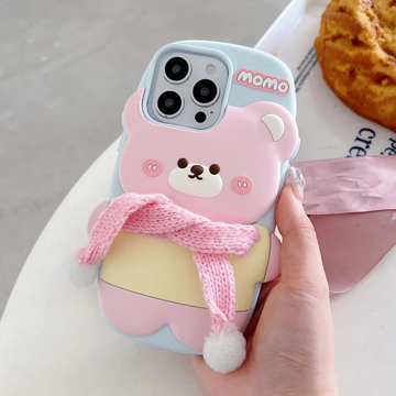 Cute Bear With Scarf Silicon Phone Case For iPhone