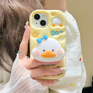 Yellow Duck With Holder Silicon Phone Cases For iPhone
