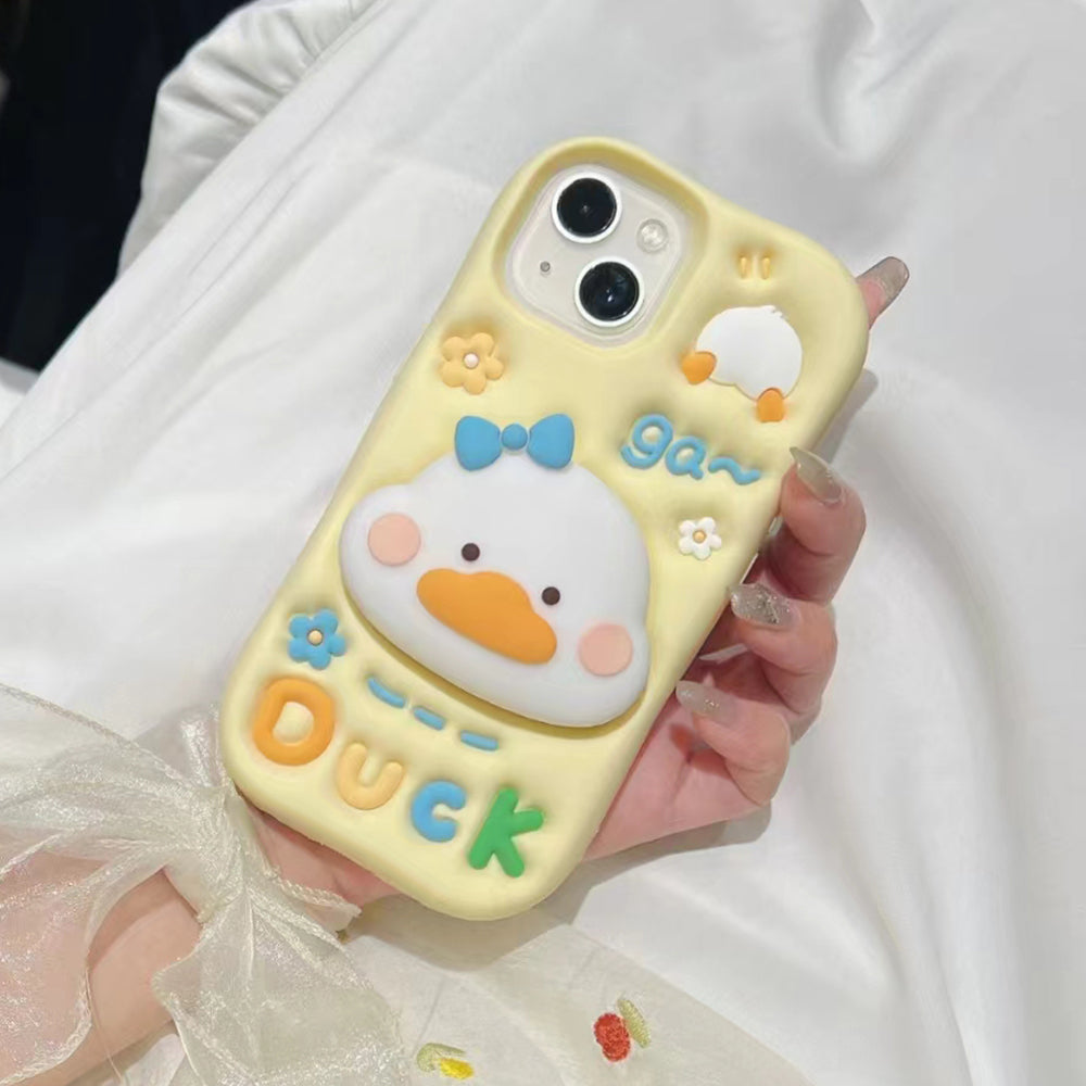 Yellow Duck With Holder Silicon Phone Cases For iPhone