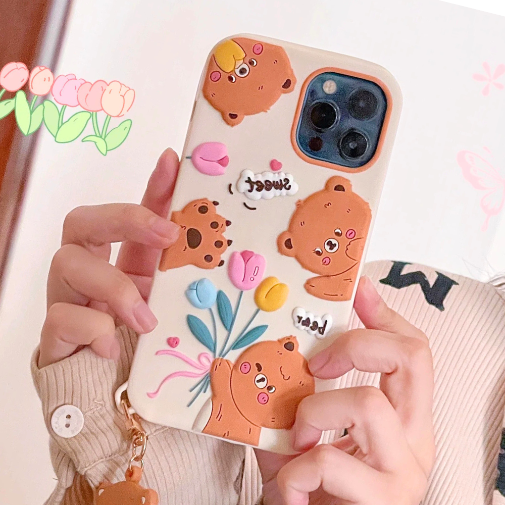 Sweet Tulip Bear With Sweet Charm Silicon Phone Cases For iPhone