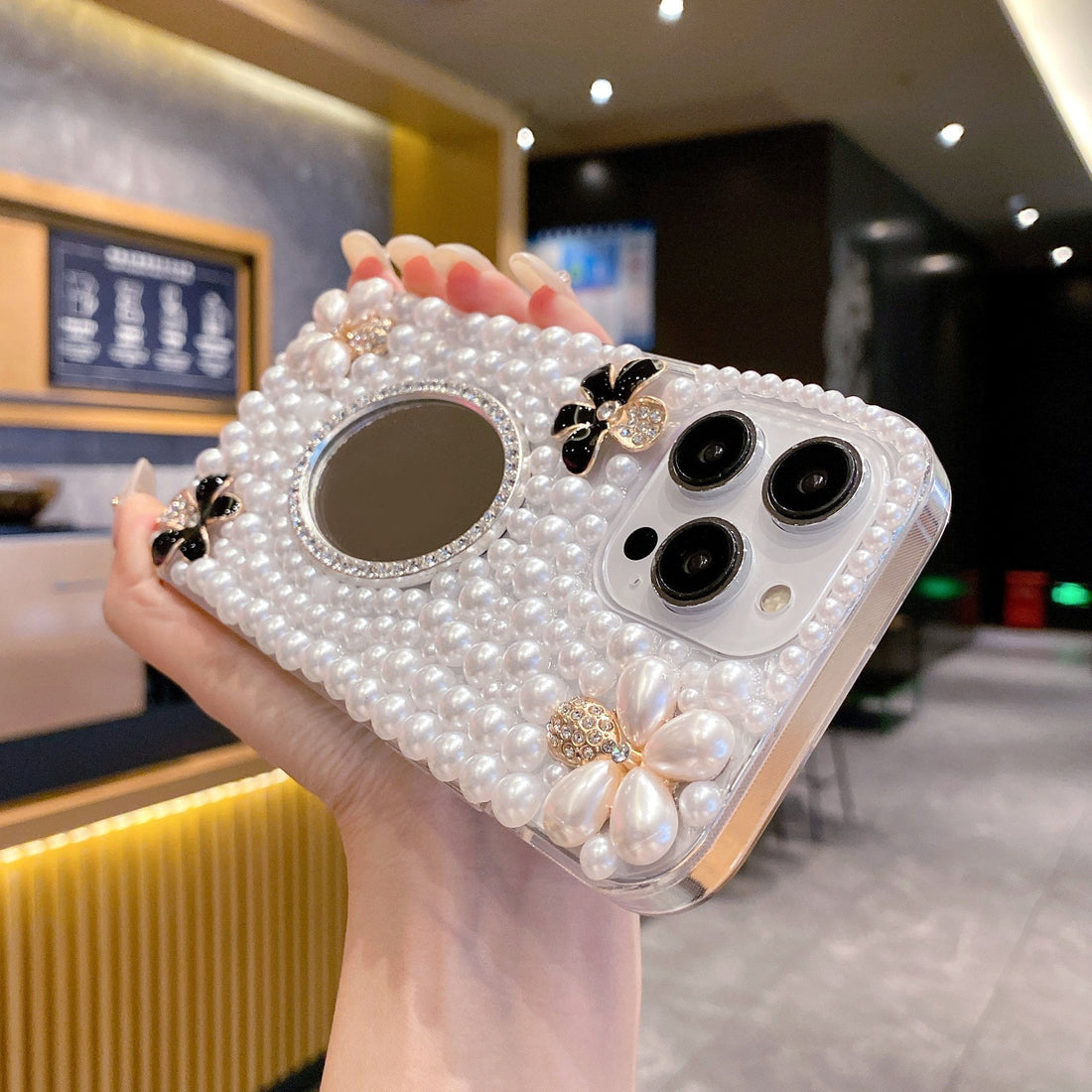 Pearl With Mirror Silicon Phone Case For iPhone