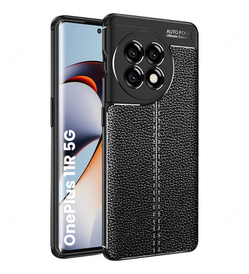 Vegan Leather Rugged Flexible TPU Series Shockproof Armor Back Cover for OnePlus 11R 5G, 6.74 inch, Black