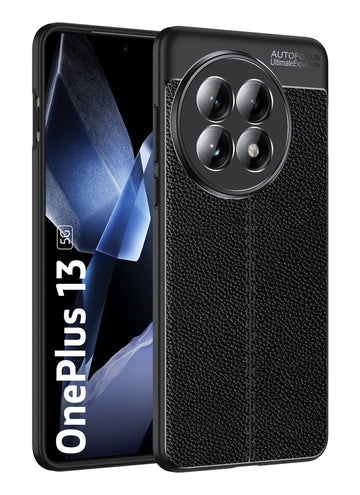 Vegan Leather Rugged Flexible TPU Series Shockproof Armor Back Cover for OnePlus 13 5G, 6.82 inch, Black