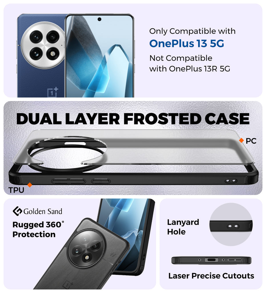 Rugged Frosted Semi Transparent PC Shock Proof Slim Back Cover for OnePlus 13 5G, 6.82 inch, Black