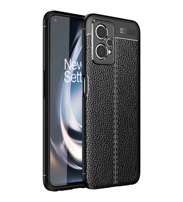 Vegan Leather Rugged Flexible TPU Series Shockproof Armor Back Cover for OnePlus Nord CE 2 Lite 5G, 6.59 inch, Black