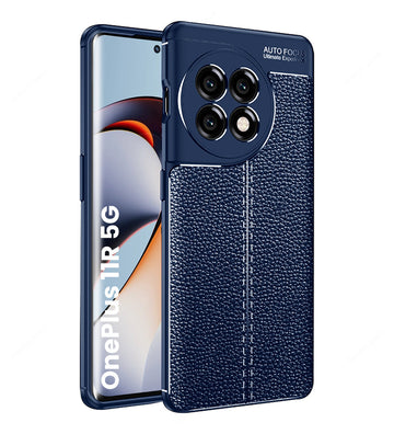 Vegan Leather Rugged Flexible TPU Series Shockproof Armor Back Cover for OnePlus 11R 5G, 6.74 inch, Blue