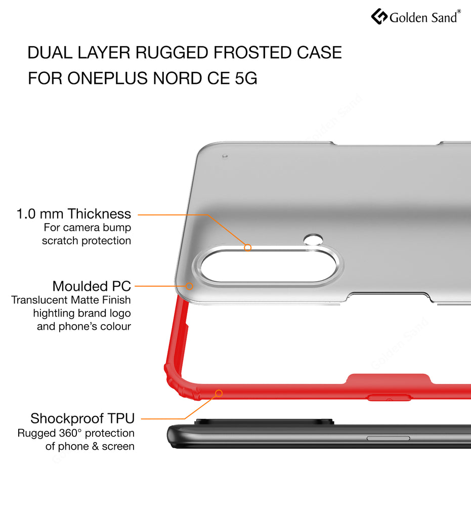 Rugged Frosted Semi Transparent PC Shock Proof Slim Back Case for OnePlus Nord CE 5G, 6.43 inch, Red
