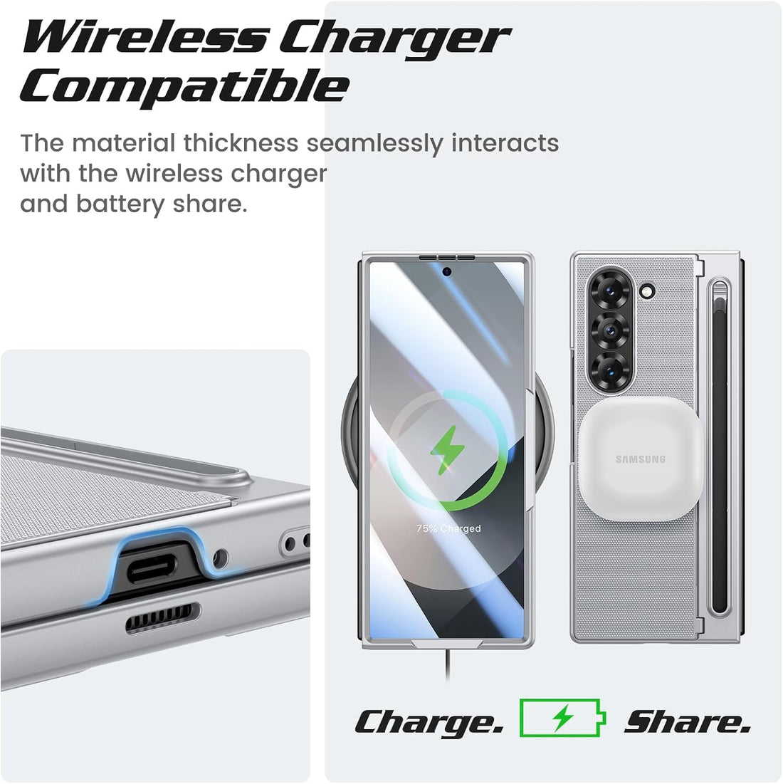 Samsung Galaxy Z Fold 6 Case with Built-in S Pen Holder (No S Pen) Hidden Kickstand