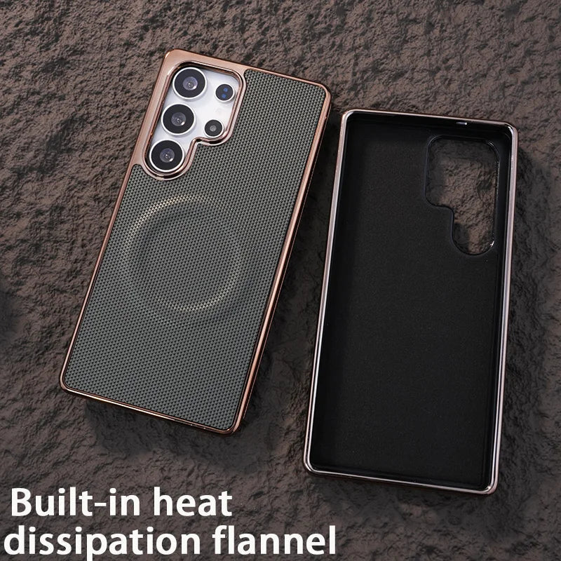 Soft Edge Leather Plating Magnetic Case for Samsung