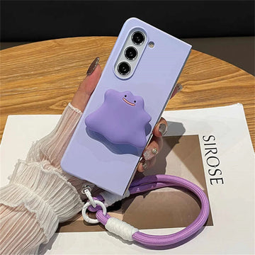 Korean Style Cute Funny Purple Ghost Phone Holder Case with Lanyard for Galaxy Z Fold