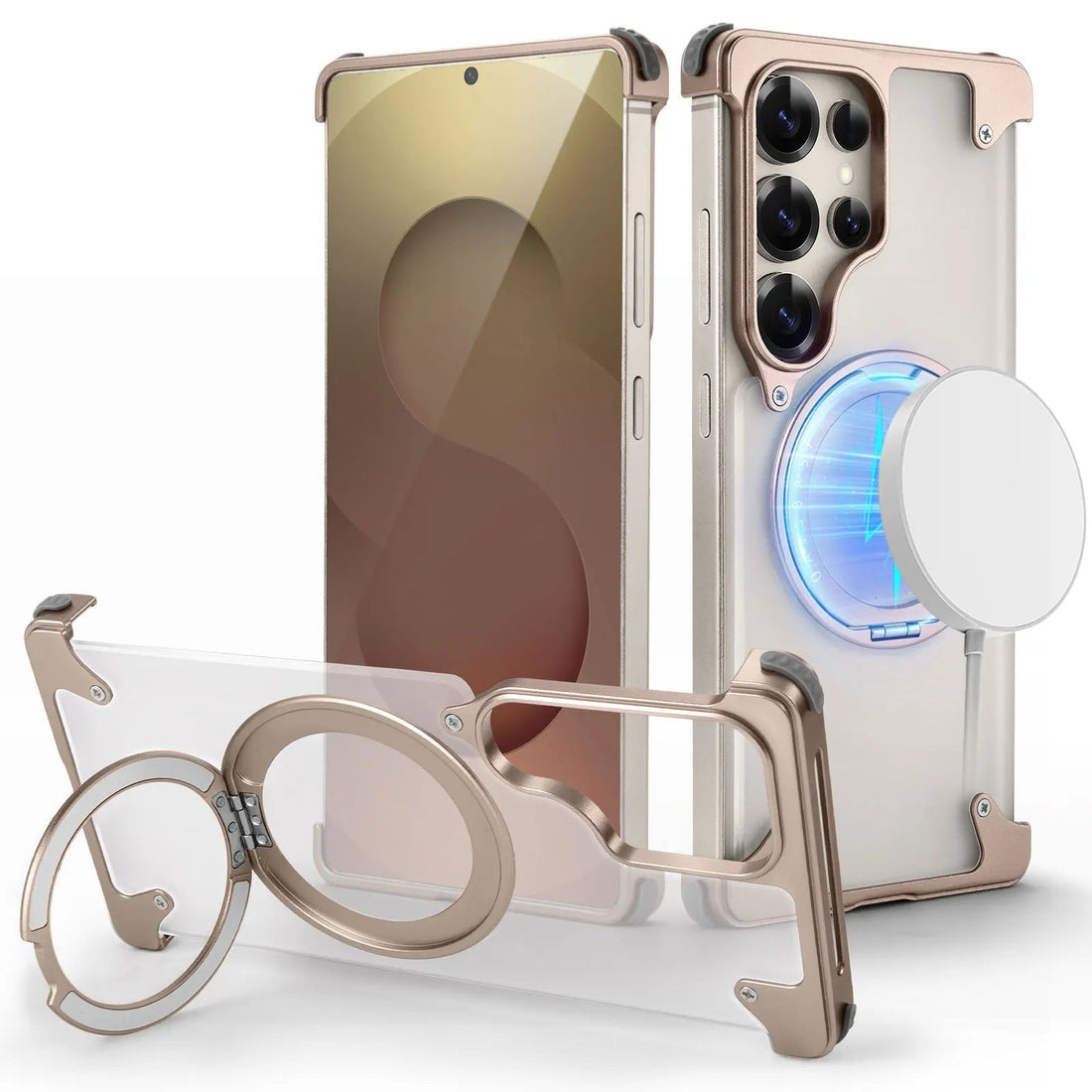 Samsung Galaxy Shockproof Transparent Magnetic Case with 360° Ring Stand